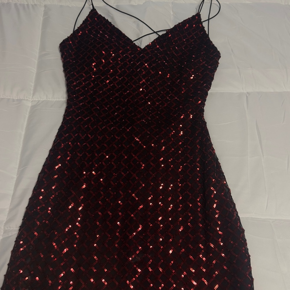 Windsor Burgundy Sequin Spaghetti-Strap Mini Dress